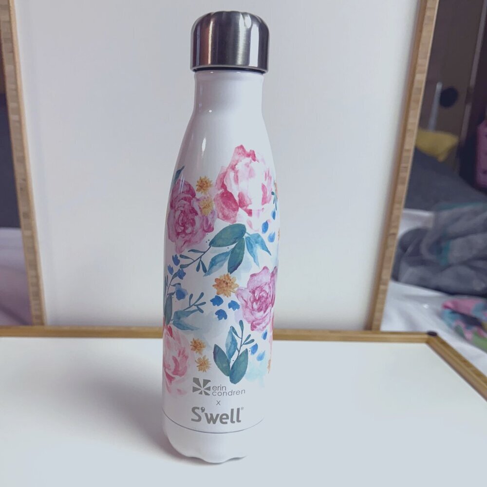 S'well x Erin Condren 17oz Stainless Steel Water Bottle Floral Insulated EUC